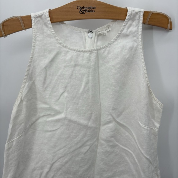 Garnet Hill 8 White Linen Mini Dress Slee Sheath Minimal Cottagecore Coastal 18D - Picture 2 of 8